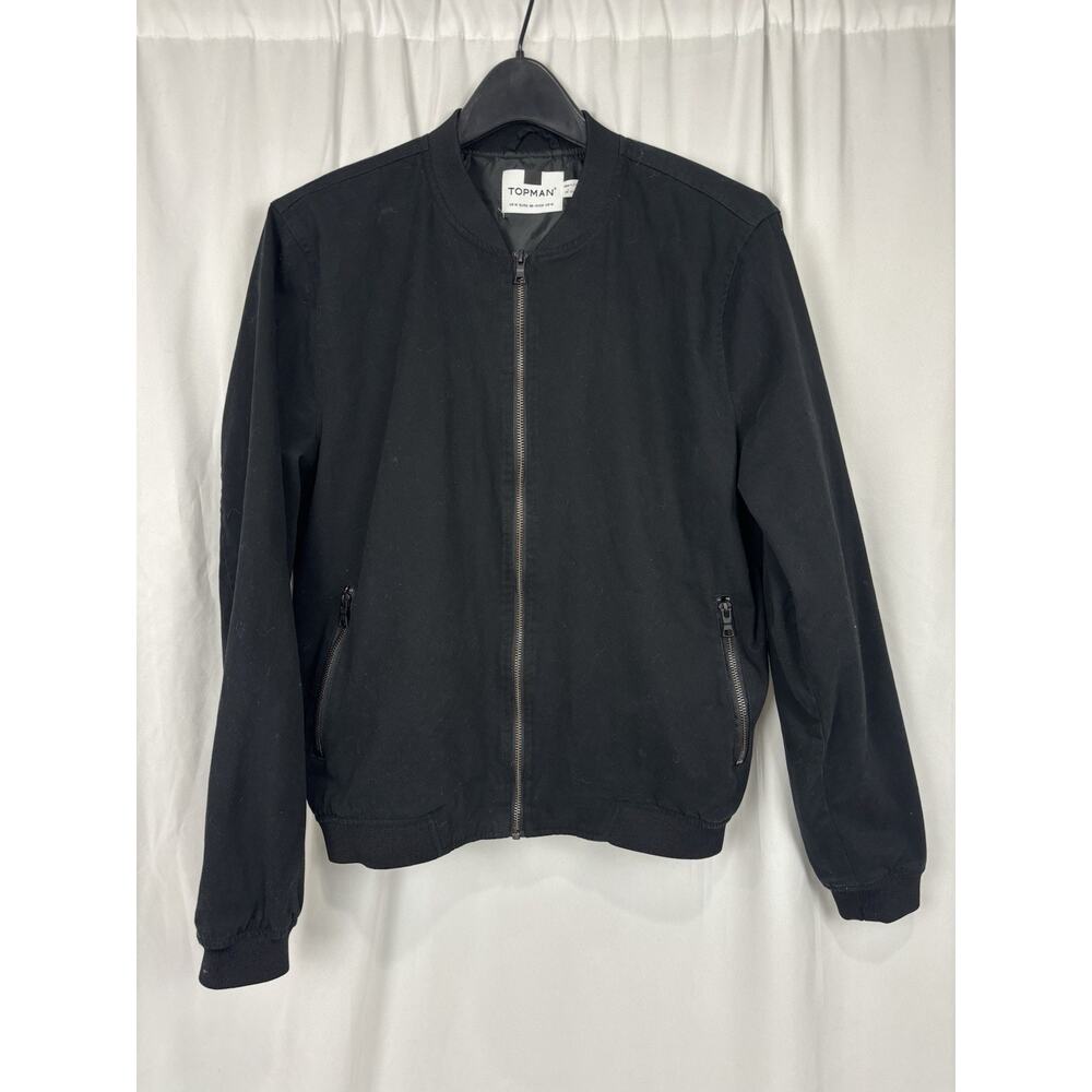 Topman Zip Up Bomber Jacket Black Mens Size M Modern Minimalist Outdoor
